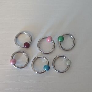 Silver Hoop Body Jewlery Set with Multicolor Beads